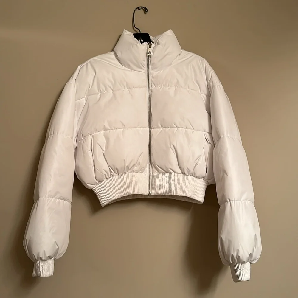 Zara Water And Wind Protection Cropped Puffer Anorak White Crop Jacket Small - Picture 10 of 12